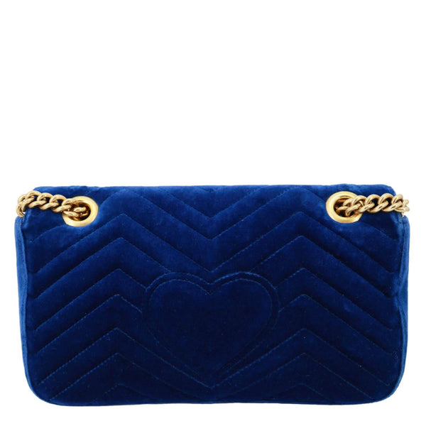 GUCCI GG Marmont Small Matelasse Velvet Shoulder Bag Blue 443497