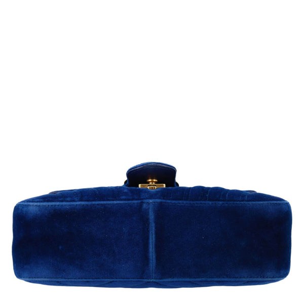 GUCCI GG Marmont Small Matelasse Velvet Shoulder Bag Blue 443497
