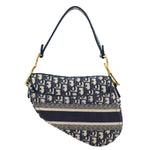 CHRISTIAN DIOR Saddle Oblique Jacquard Belt Crossbody Bag Navy Blue