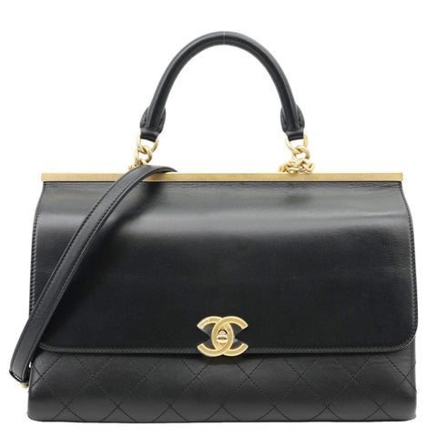 CHANEL Coco Luxe Flap Medium Stitched Leather Shoulder Bag Black