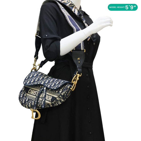 CHRISTIAN DIOR Saddle Oblique Jacquard Belt Crossbody Bag Navy Blue