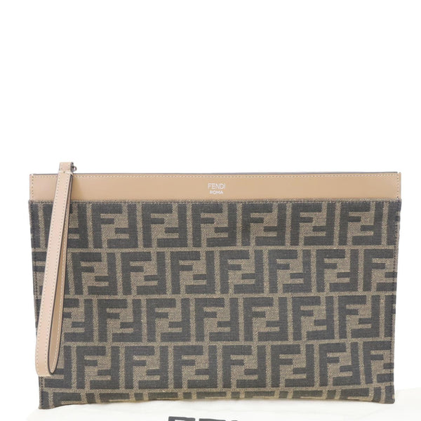 FENDI Flat Medium FF Jacquard Canvas Pouch Brown