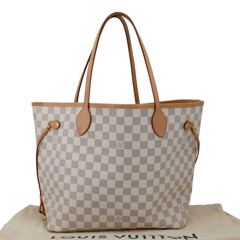 LOUIS VUITTON Neverfull MM Damier Azur Shoulder Bag Rose Ballerine