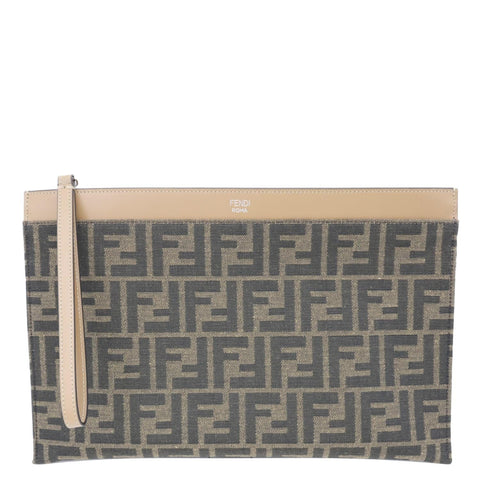 FENDI Flat Medium FF Jacquard Canvas Pouch Brown