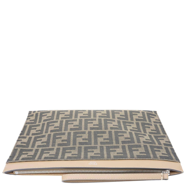 FENDI Flat Medium FF Jacquard Canvas Pouch Brown