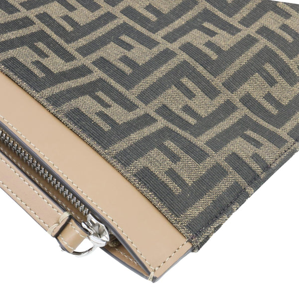 FENDI Flat Medium FF Jacquard Canvas Pouch Brown