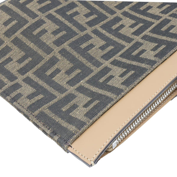 FENDI Flat Medium FF Jacquard Canvas Pouch Brown