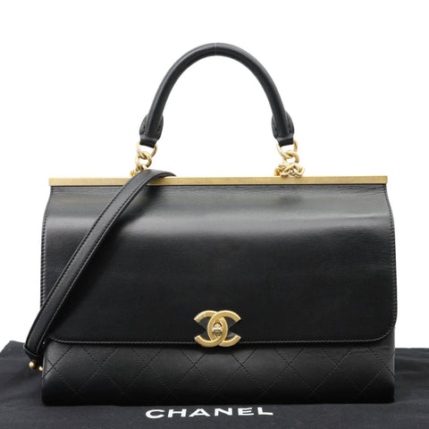 CHANEL Coco Luxe Flap Medium Stitched Leather Shoulder Bag Black