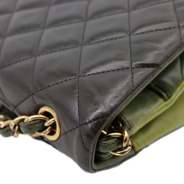 CHANEL Classic Jumbo Double Flap Quilted Lambskin Leather Shoulder Bag Green