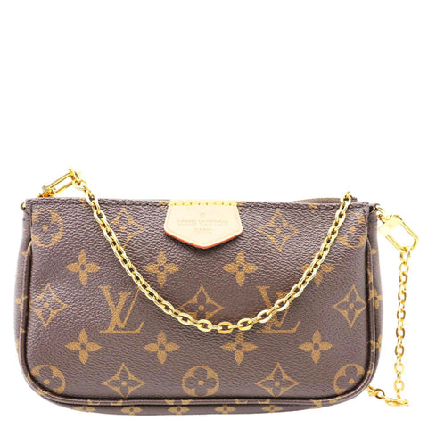 LOUIS VUITTON Pochette Accessoires Mini Monogram Canvas Chain Pouch Brown