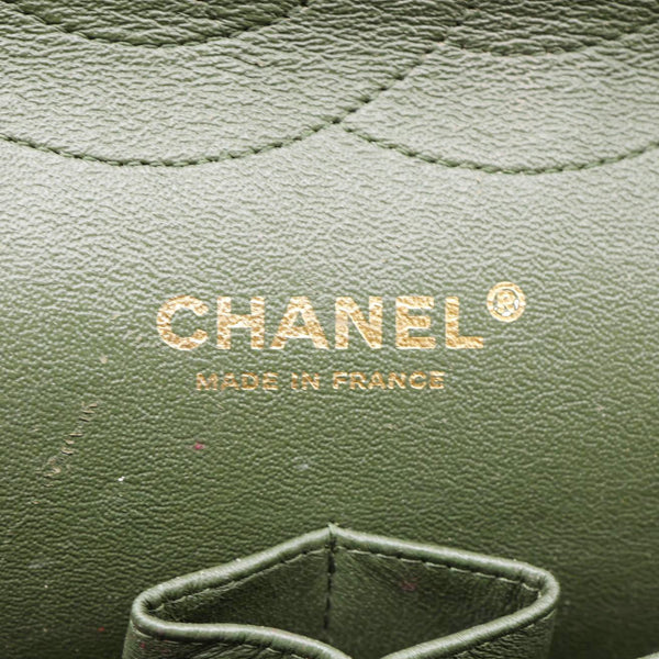 CHANEL Classic Jumbo Double Flap Quilted Lambskin Leather Shoulder Bag Green