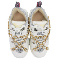 GUCCI Flashtrek Crystals Mesh Leather Sneakers White Size 10.5