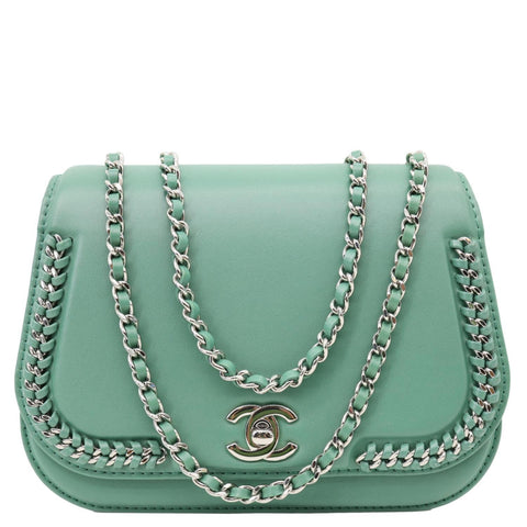 CHANEL Braided Chic Flap Leather Crossbody Bag Green