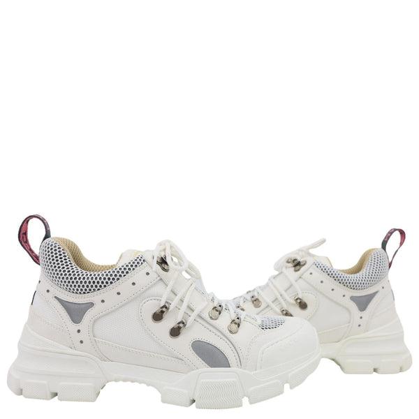GUCCI Flashtrek Crystals Mesh Leather Sneakers White Size 10.5