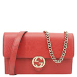 GUCCI Dollar Interlocking G Calfskin Leather Chain Wallet Crossbody Bag Red 510314