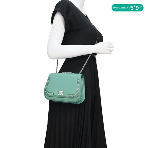 CHANEL Braided Chic Flap Leather Crossbody Bag Green