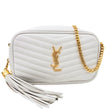 YVES SAINT LAURENT Lou Mini Chevron Leather Camera Crossbody Bag White