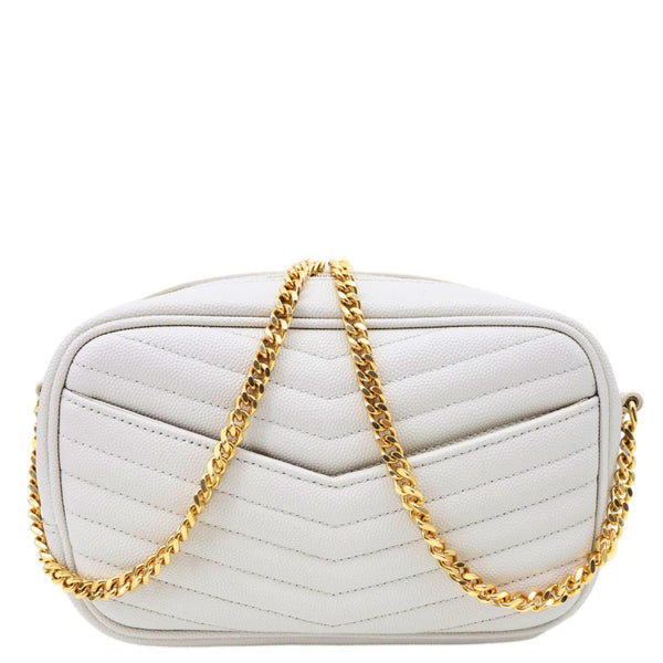 YVES SAINT LAURENT Lou Mini Chevron Leather Camera Crossbody Bag White