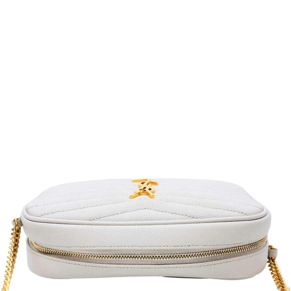 YVES SAINT LAURENT Lou Mini Chevron Leather Camera Crossbody Bag White