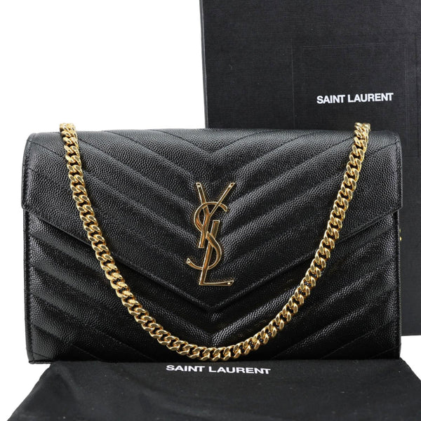 YVES SAINT LAURENT Cassandra Matelasse Grain De Poudre Chain Wallet Black