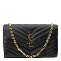 YVES SAINT LAURENT Cassandra Matelasse Grain De Poudre Chain Wallet Black