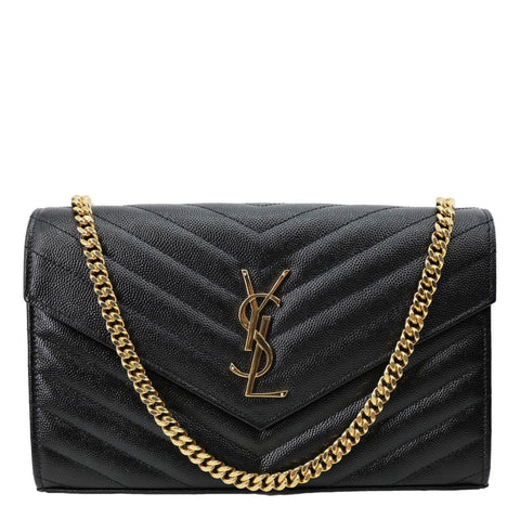 YVES SAINT LAURENT Cassandra Matelasse Grain De Poudre Chain Wallet Black