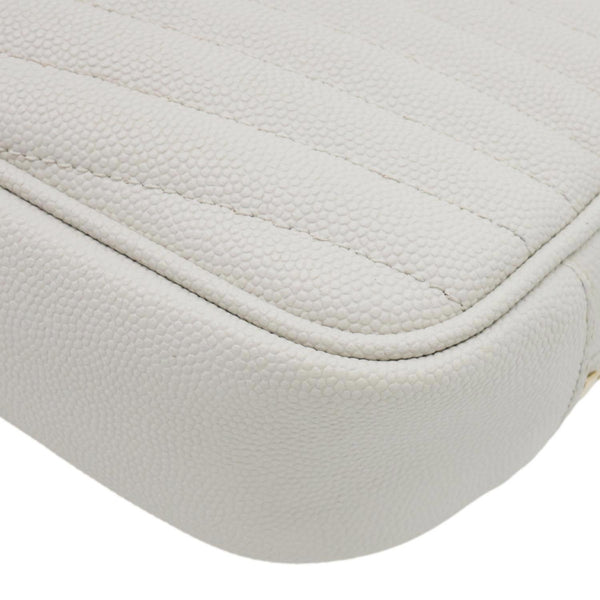 YVES SAINT LAURENT Lou Mini Chevron Leather Camera Crossbody Bag White