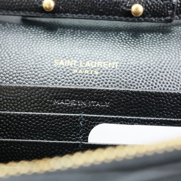 YVES SAINT LAURENT Cassandra Matelasse Grain De Poudre Chain Wallet Black
