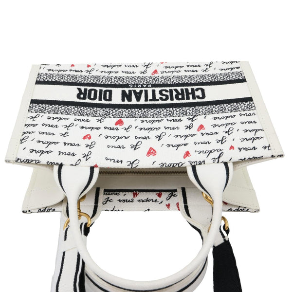 CHRISTIAN DIOR Book Small Dioramour Je Vous Adore Embroidered Canvas Tote Bag White