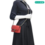 GUCCI Dollar Interlocking G Calfskin Leather Chain Wallet Crossbody Bag Red 510314