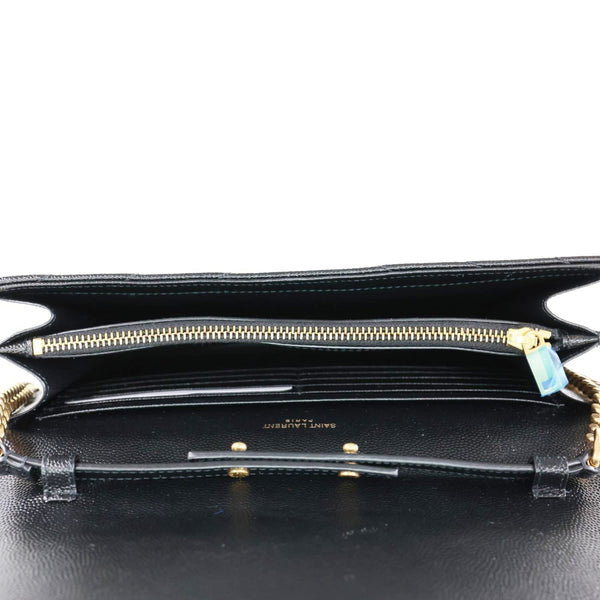 YVES SAINT LAURENT Cassandra Matelasse Grain De Poudre Chain Wallet Black