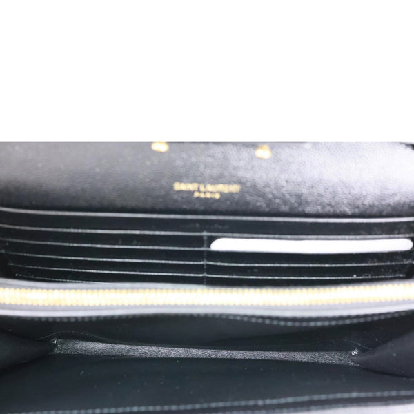 YVES SAINT LAURENT Cassandra Matelasse Grain De Poudre Chain Wallet Black