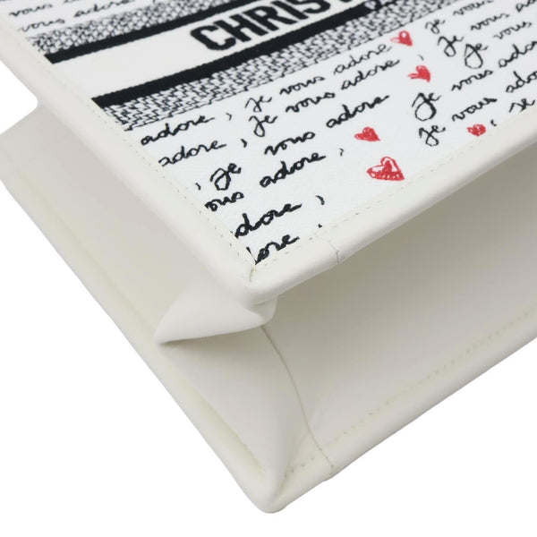 CHRISTIAN DIOR Book Small Dioramour Je Vous Adore Embroidered Canvas Tote Bag White