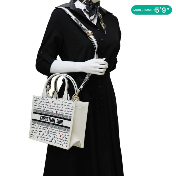 CHRISTIAN DIOR Book Small Dioramour Je Vous Adore Embroidered Canvas Tote Bag White
