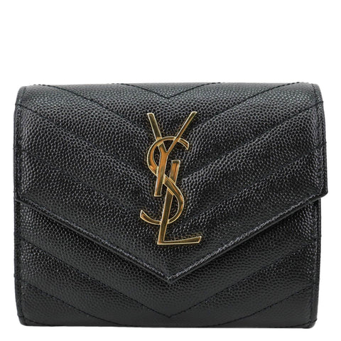 YVES SAINT LAURENT Cassandra Small Matelasse Grain De Poudre Compact Tri Fold Wallet Black