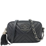 CHANEL CC Tassel Mini Diagonal Chevron Leather Camera Bag Black
