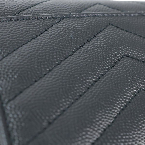 YVES SAINT LAURENT Cassandra Small Matelasse Grain De Poudre Compact Tri Fold Wallet Black
