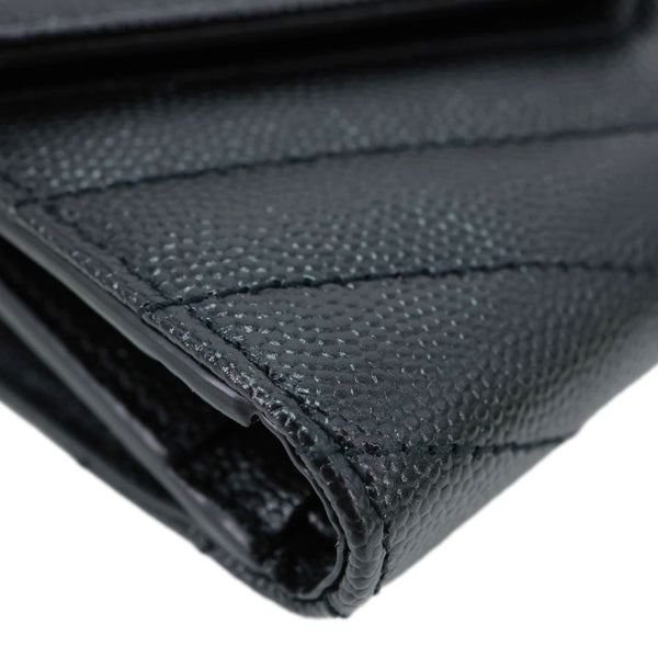 YVES SAINT LAURENT Cassandra Small Matelasse Grain De Poudre Compact Tri Fold Wallet Black