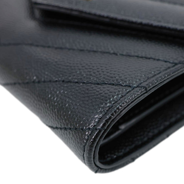 YVES SAINT LAURENT Cassandra Small Matelasse Grain De Poudre Compact Tri Fold Wallet Black