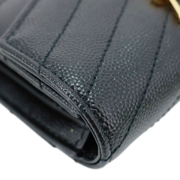 YVES SAINT LAURENT Cassandra Small Matelasse Grain De Poudre Compact Tri Fold Wallet Black