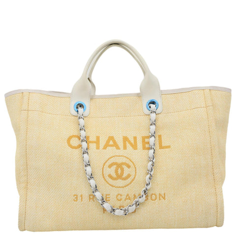 CHANEL Deauville Large Raffia Shopping Tote Bag Beige