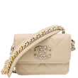 CHANEL 19 Flap Coin Purse Quilted Leather Chain Shoulder Bag Cream
