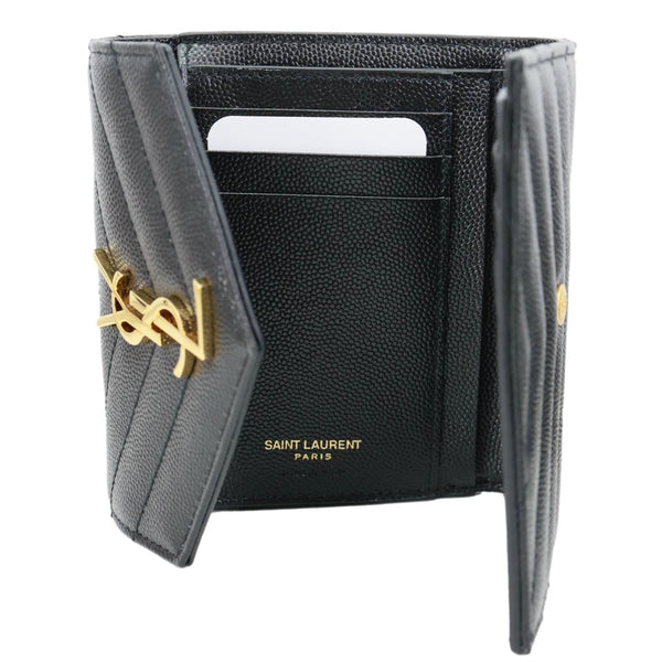YVES SAINT LAURENT Cassandra Small Matelasse Grain De Poudre Compact Tri Fold Wallet Black