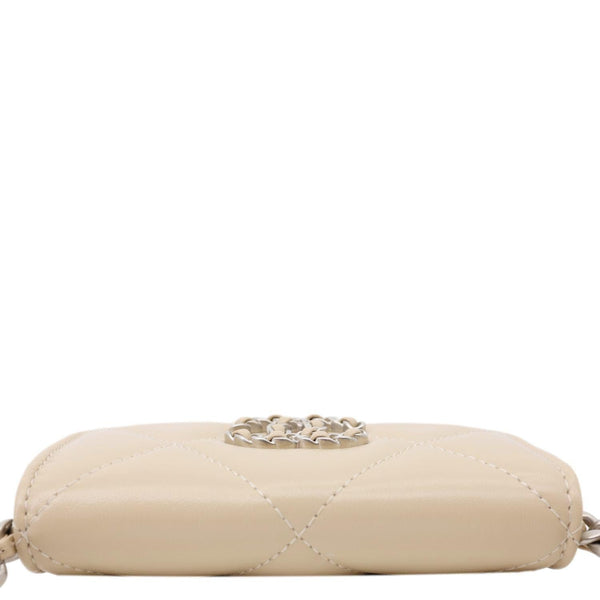 CHANEL 19 Flap Coin Purse Quilted Leather Chain Shoulder Bag Cream