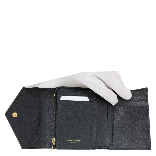 YVES SAINT LAURENT Cassandra Small Matelasse Grain De Poudre Compact Tri Fold Wallet Black