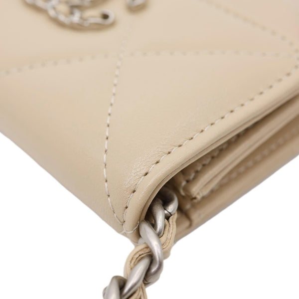 CHANEL 19 Flap Coin Purse Quilted Leather Chain Shoulder Bag Cream