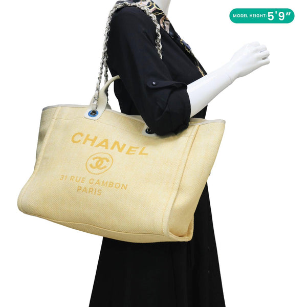 CHANEL Deauville Large Raffia Shopping Tote Bag Beige