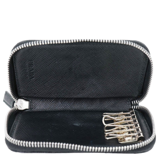 PRADA Saffiano Leather Key Holder Black