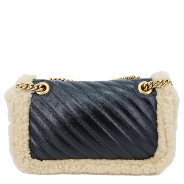 GUCCI GG Marmont Small Diagonal Wool Matelasse Calfskin Leather Shoulder Bag Black 443497