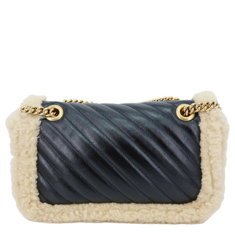 GUCCI GG Marmont Small Diagonal Wool Matelasse Calfskin Leather Shoulder Bag Black 443497